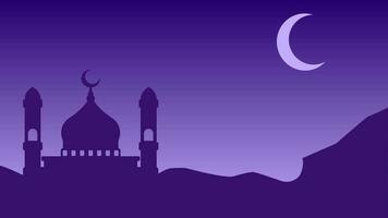 Moschee Silhouette Landschaft Vektor Illustration. Landschaft Ramadan Design Grafik im Muslim Kultur und Islam Religion. Hintergrund von Moschee im das Nacht zum islamisch Hintergrund Design