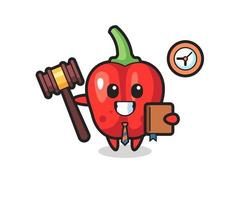 Maskottchen-Karikatur der roten Paprika als Richter vektor