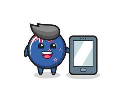 Neuseeland Flagge Abzeichen Illustration Cartoon mit einem Smartphone vektor