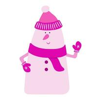 snögubbe i barbie färger i en hatt, vantar och scarf på en vit bakgrund. rosa jul och ny år. barbiecore vektor