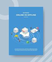 Geschäft online vs offline Leute, die im Laden herumstehen vektor