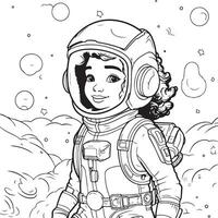 ein wenig schwarz Mädchen wie ein Astronaut Färbung Seite vektor