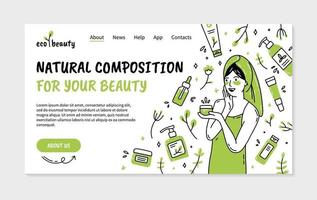 eco natural cosmetics målsida i doodle -stil vektor