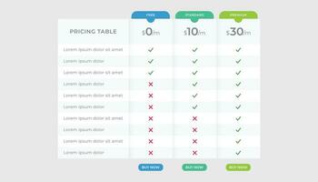 prissättning lista tabell infographic design mall vektor