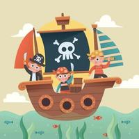 kleine Piraten auf dem Schiff vektor