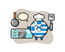 Griechenland-Flagge-Abzeichen-Charakterillustration, während ein Koch kocht vektor