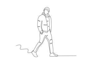 ein Mann Spaziergänge im ein modisch Winter Jacke vektor