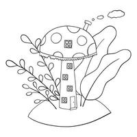 saga svamp hus isolerat på vit bakgrund. tecknad serie hus amanita. fantasi hus av en skog tomte. färg bok för barn. vektor illustration