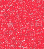 Weihnachten nahtlos Muster mit Hand gezeichnet Kritzeleien auf rot Hintergrund vektor