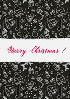 glad jul och Lycklig ny år kort med klotter och symboler vektor