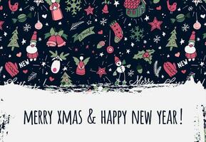 fröhlich Weihnachten und glücklich Neu Jahr Hintergrund mit Weihnachten und Neu Jahr Symbole vektor