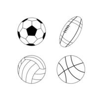 isoliert schwarz Gekritzel Bälle Basketball, Fußball, amerikanisch Fußball, Volleyball. Gliederung Vektor Symbol