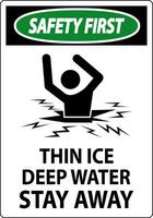 Sicherheit zuerst Zeichen dünn Eis tief Wasser, bleibe Weg vektor