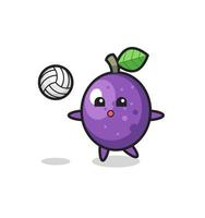 Charakterkarikatur von Passionsfrucht spielt Volleyball vektor