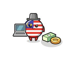 maskot illustration av malaysia flagga märke som en hackare vektor