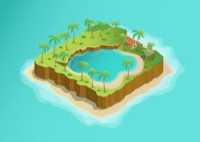 isometrisk tropisk ö med skön sjö vektor