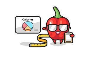 Illustration des Maskottchens aus rotem Paprika als Ernährungsberater vektor