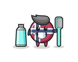 maskot illustration av norge flagga märke med en tandborste vektor