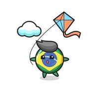 Brasilien-Flagge-Abzeichen-Maskottchen-Abbildung spielt Drachen vektor