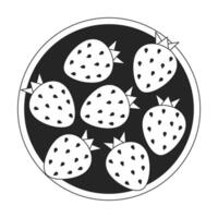 Erdbeere Teller schwarz und Weiß 2d Linie Karikatur Objekt. Picknick Lebensmittel. Schüssel von Erdbeeren isoliert Vektor Gliederung Artikel. Ernährung. Vorspeise Früchte. Sommer- Snack monochromatisch eben Stelle Illustration