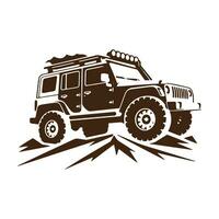 ein Logo von aus Straße Jeep 4x4 Auto Silhouette Besuch Berg Konzept isoliert Symbol Vektor braun Jeep