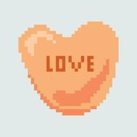 Pixel Süßigkeiten Herz mit das Wort Liebe im das Center vektor