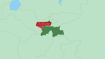 Karte von Tadschikistan mit Stift von Land Hauptstadt. vektor