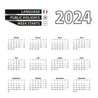 Kalender 2024 im Französisch Sprache, Woche beginnt auf Montag. vektor