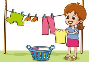Vektor Illustration von süß Kind Mädchen hängend Wäsche