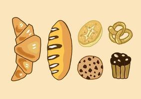 einstellen Vektor Brot Symbole. Croissant, Brezel, Muffin, Kekse, Kekse, Französisch Stangenbrot zum Design Speisekarte Bäckerei.