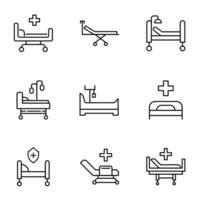 vektor linje ikon uppsättning för design, appar, banderoller, webb webbplatser. redigerbar slag. översikt symboler av olika sjukhus sängar