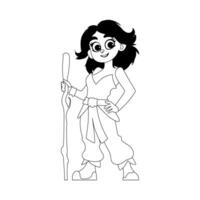 Karikatur komisch und fabelhaft Wikinger oder Chinesisch Krieger Mädchen. Färbung Stil vektor