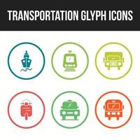 schöne Transport einzigartige Glyphe 6 Symbole gesetzt vektor