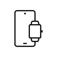 smartphone och smart klocka, mobil telefon och handled Kolla på ikon i linje stil design isolerat på vit bakgrund. redigerbar stroke. vektor