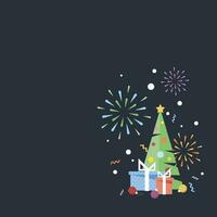bunt geometrisch Weihnachten Elemente mit Feuerwerk auf dunkel Blau Hintergrund haben leer Raum. fröhlich Weihnachten und glücklich Neu Jahr Gruß Karte Vektor Illustration Vorlage.