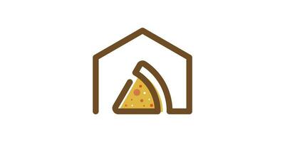 Restaurant Design Logo mit ein Kombination von Haus und Pizza Formen gemacht im ein minimalistisch Linie Stil. vektor