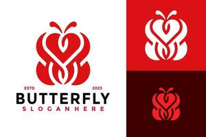 buttefly hjärta logotyp design vektor symbol ikon illustration