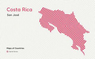 abstrakt Karta av costa rica i en cirkel spiral mönster med en huvudstad av san jose. latin Amerika uppsättning. vektor