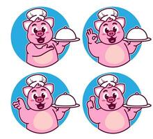Schwein Koch bringt köstlich Geschirr vektor
