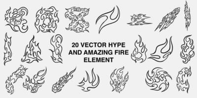 retro Feuer Elemente zum Strassenmode und y2k Stil bekleidung Vektor Grafik Sammlung