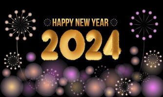 glücklich Neu Jahr 2024 Feier festlich Konzept mit Feuerwerk, Party Hüte, und Weihnachten Ball. Hintergrund, Banner, Karte, Feier Poster, Party Einladung oder Kalender. vektor