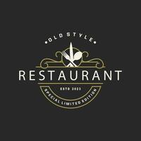 restaurang logotyp, årgång retro företag typografi design för mat, Kafé, bar, restaurang, enkel mall illustration vektor
