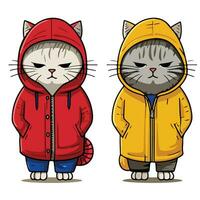traurig Weinen Katzen tragen Jacken vektor