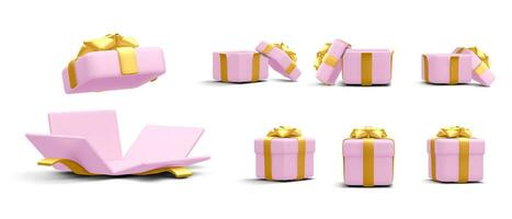 uppsättning av 3d realistisk gåva lådor med guld band isolerat på vit bakgrund. överraskning lådor. vektor illustration