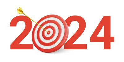 Neu Jahr realistisch Ziel und Tore mit Symbol von 2024 von rot Ziel und Pfeile. Ziel Konzept zum Neu Jahr 2024. Vektor Illustration