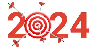 ny år realistisk mål och mål med symbol av 2023 från röd mål och pilar. mål begrepp för ny år 2023. vektor illustration