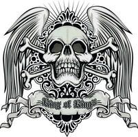 Gothic-Zeichen mit Totenkopf und Flügeln, Grunge-Vintage-Design-T-Shirts vektor