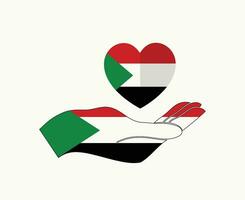 Sudan Flagge Emblem Herz und Hand Symbol abstrakt Mitte Osten Land Vektor Illustration Design