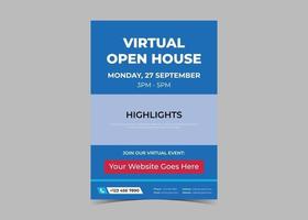 öppet hus virtuell skola flygblad mall design. vektor