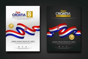 uppsättning affisch design kroatien Lycklig oberoende dag bakgrund mall vektor